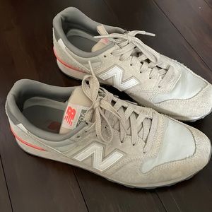 New Balance 696 Women’s Tan and Pink Suede Sneakers